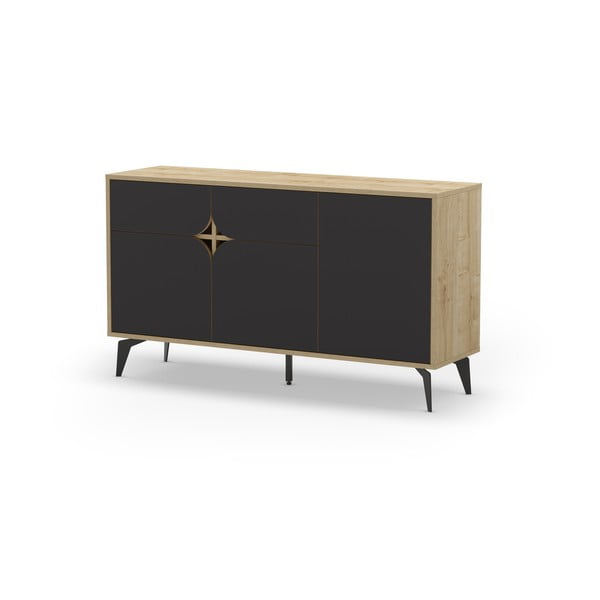 Crna/u prirodnoj boji niska komoda u dekoru hrasta 140x79 cm Nola – Marckeric-image-3
