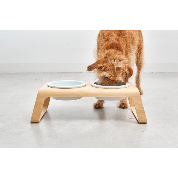 Set posuda s postoljem za pse Desco Ash Natural M – MiaCara-image-4