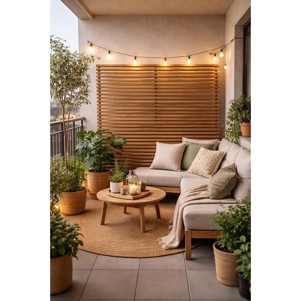 Drveni/metalni balkonski paravan u prirodnoj boji 153x185 cm - Hartman-image-2