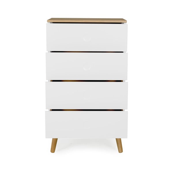 Bijela komoda s hrastovim drvenim nogama s 4 ladice Tenzo Doz, širine 55 cm-image-2