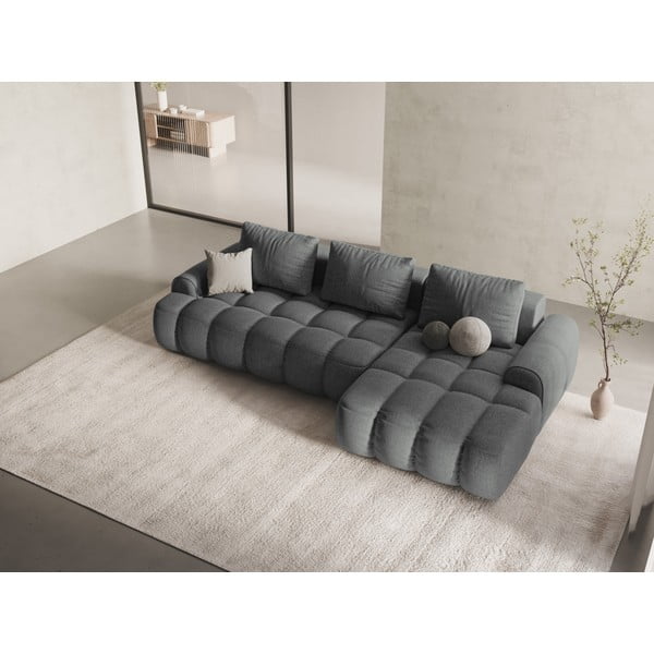 Siva sklopiva/s prostorom za odlaganje kutna garnitura (s desnim kutom/s ležaljkom) Linz – Cosmopolitan Design-image-1