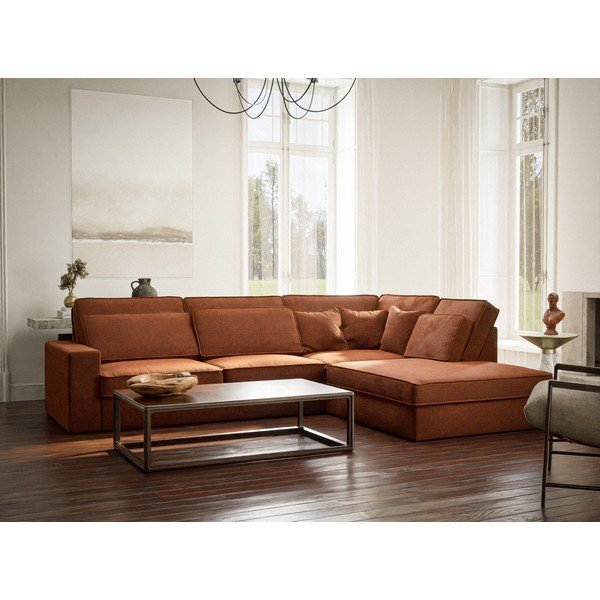 Kutna garnitura od šenila u bakrenoj boji (s desnim kutom/u obliku slova L) Kirou – Maison de Rêve-image-1