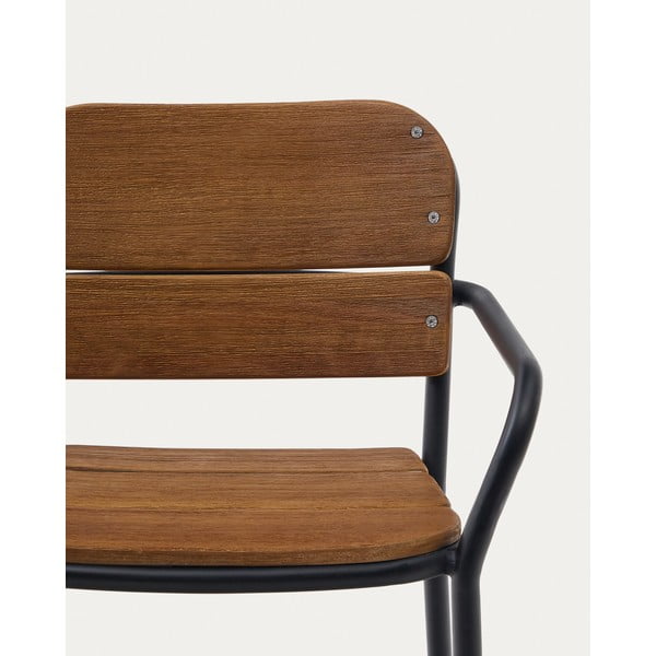 Crna/smeđa vrtna stolica od masivnog drveta/metalna Algueret – Kave Home-image-4