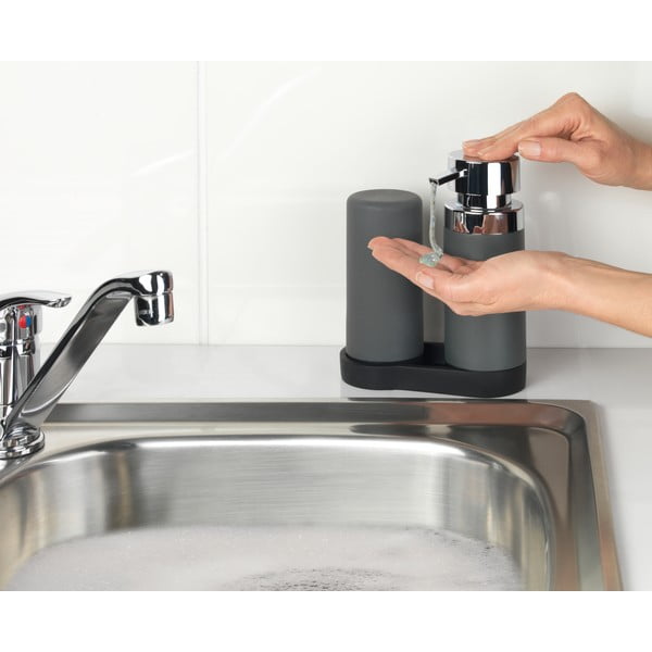 Set s dva siva spremnika za deterdžente s podmetačem Wenko Squeeze, 350 ml-image-3