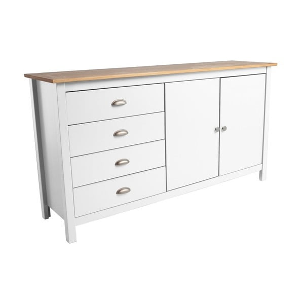 Bijela komoda od punog borovog drveta sa 4 ladice od Marckeric Jade, dužine 150 cm-image-2
