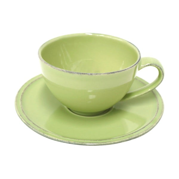 Zelena zemljana šalica za čaj s tanjurićem Costa Nova Friso, 260 ml