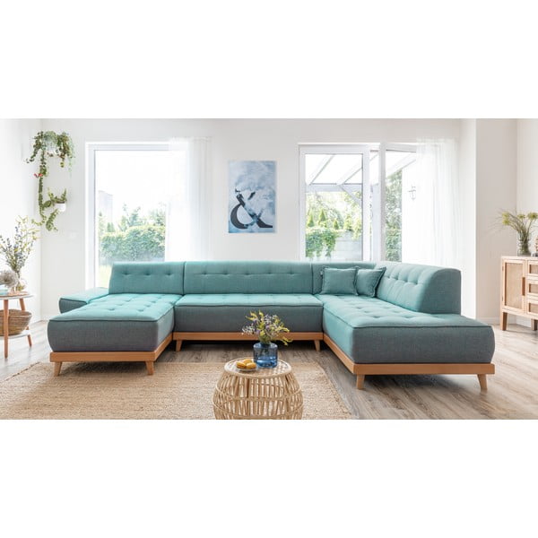 Tirkizna sklopiva kutna garnitura (s desnim kutom/u obliku slova "U") Dazzling Daisy – Miuform-image-1