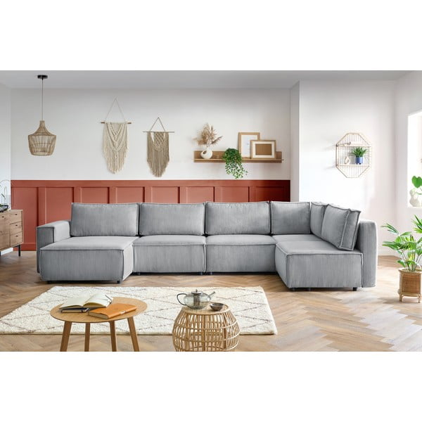 Svijetlo siva kutna garnitura od samta (s desnim kutom/u obliku slova "U") Nihad modular – Bobochic Paris-image-1