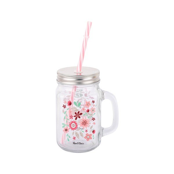 Staklena staklenka sa slamkom Tantitoni Blossom, 475 ml