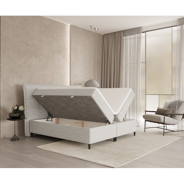 Svijetlo sivi boxspring krevet s prostorom za pohranu 160x200 cm Sinai – Maison de Rêve-image-2