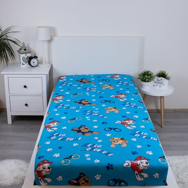 Plava pamučna dječja plahta s gumom za krevet za jednu osobu 90x200 cm Paw Patrol – Jerry Fabrics-image-1