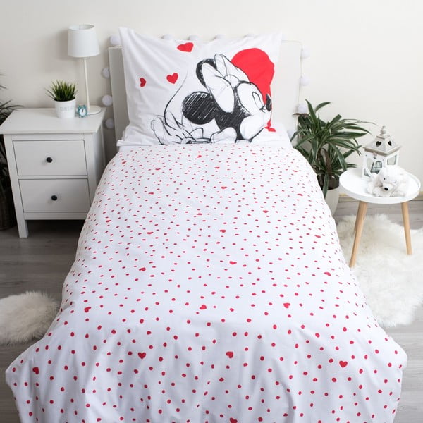 Crvena/bijela pamučna dječja posteljina za krevet za jednu osobu 140x200 cm Mickey and Minnie "Love" – Jerry Fabrics-image-2
