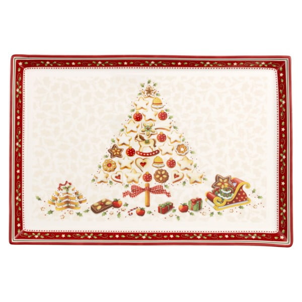 Crveno-bež porculanski tanjur za posluživanje s božićnim motivom Villeroy & Boch, 40 x 27,5 cm