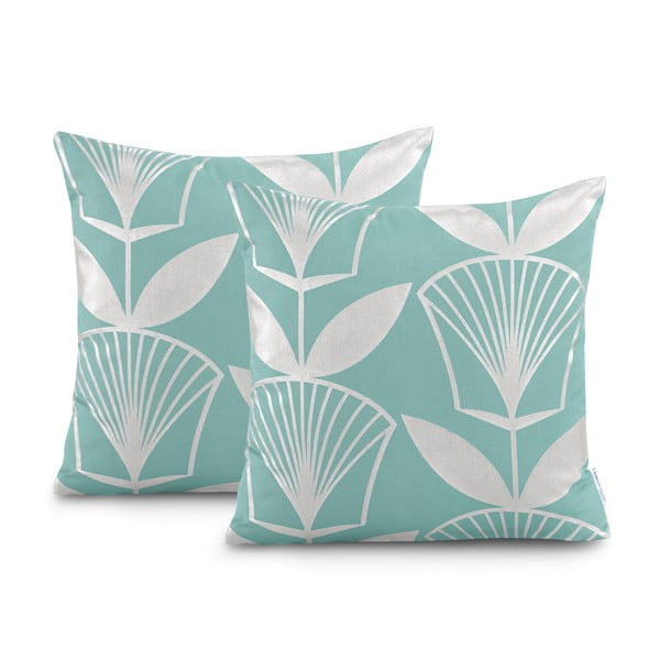 Set od 2 tirkizno plave jastučnice AmeliaHome Floris, 45 x 45 cm-image-1