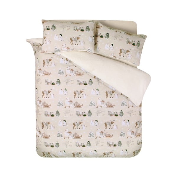 Bež posteljina za krevet za jednu osobu od mikropliša 135x200 cm Winter Friends – Catherine Lansfield