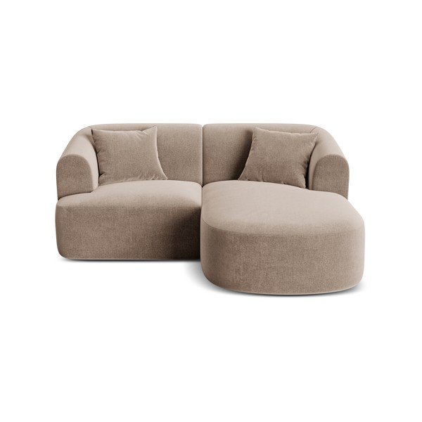 Svjetlo smeđa baršunasti kutna garnitura (s desnim kutom/s ležaljkom) Campi – Cosmopolitan Design