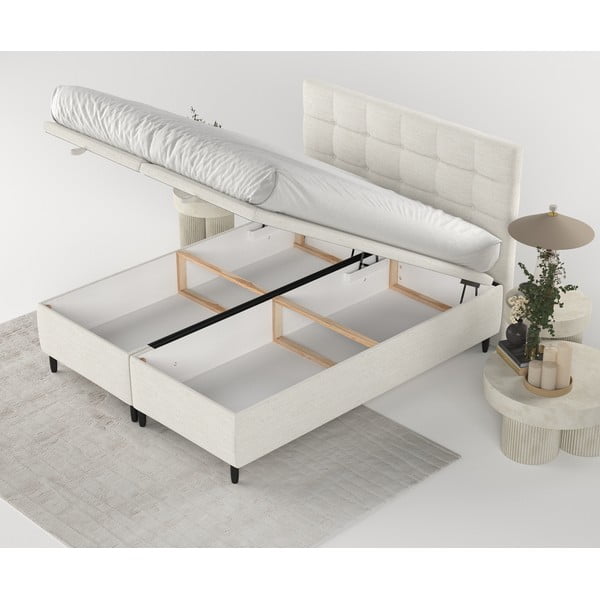 Krem tapecirani bračni krevet s prostorom za pohranu 160x200 cm Senses – Maison de Rêve-image-2