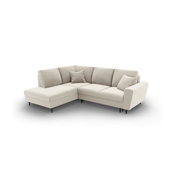 Bež baršunasti sklopiva/s prostorom za odlaganje kutna garnitura (s lijevim kutom/u obliku slova L) Kyoto – Cosmopolitan Design-image-1