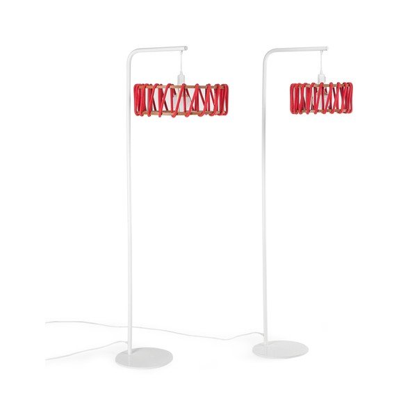 Podna lampa s bijelom konstrukcijom i malim crvenim zaslonom EMKO Macaron-image-4