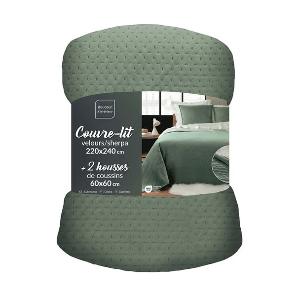 Zeleni set prekrivača i jastučnice od sherpa flisa 220x240 cm Mylene – douceur d'intérieur-image-3