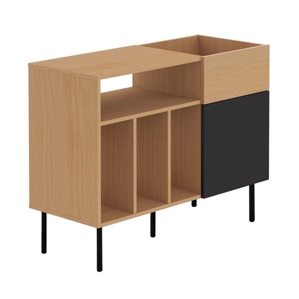 Crna niska komoda za gramofonske ploče u dekoru hrasta 100x80 cm Viny - TemaHome-image-2