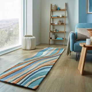 Plava ručno rađena vunena staza 60x230 cm Abstract Flow – Flair Rugs