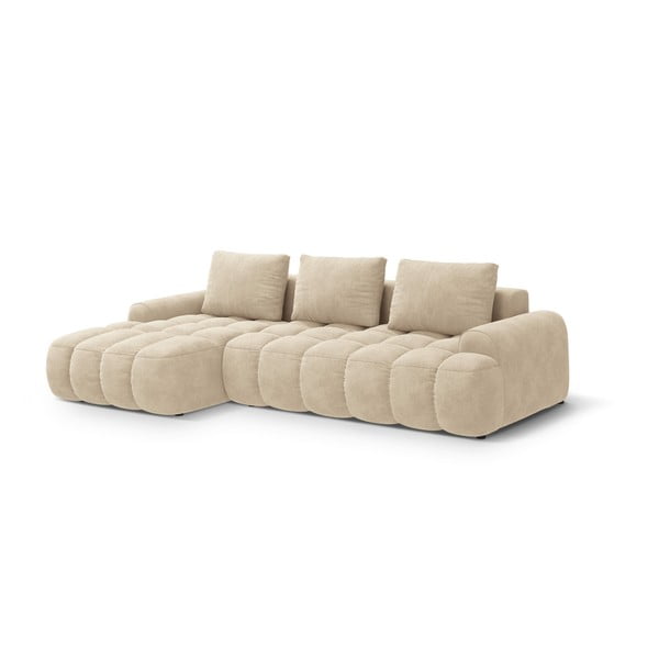 Bež baršunasti sklopiva/s prostorom za odlaganje kutna garnitura (s lijevim kutom/s ležaljkom) Linz – Cosmopolitan Design-image-2