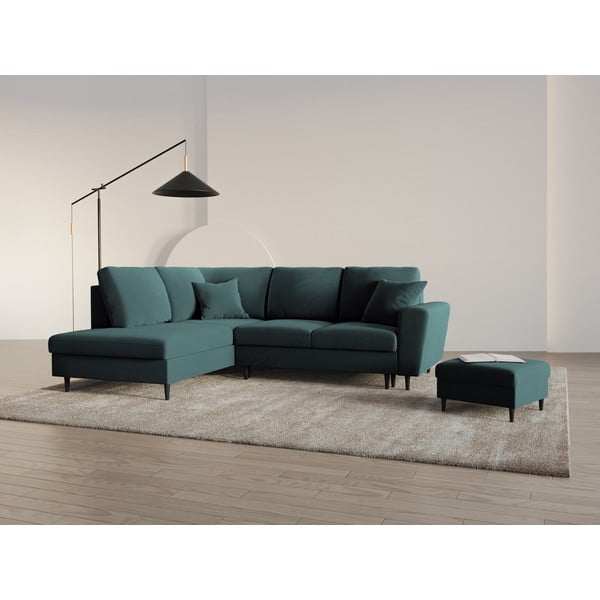 Petrolej zelena baršunasti sklopiva/s prostorom za odlaganje kutna garnitura (s lijevim kutom/u obliku slova L) Kyoto – Cosmopolitan Design-image-2