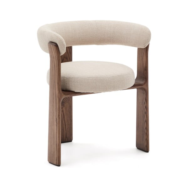 Smeđa/bež blagovaonska stolica s naslonima za ruke od čvrste jeseni Granite – Kave Home