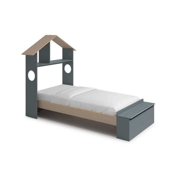 Dječji krevet u dekoru bora u obliku kućice s prostorom za odlaganje s podnicom 90x190 cm u prirodnoj boji/prljavo zeleni Odessa – Marckeric-image-4