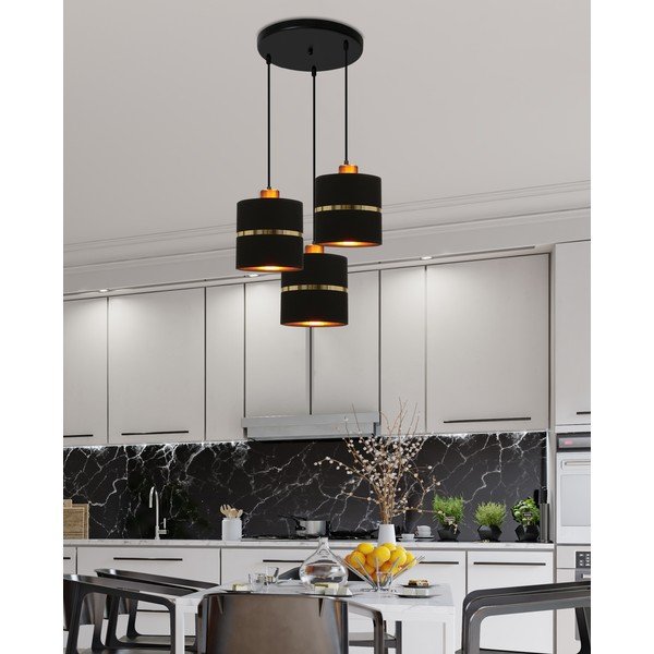 Crna viseća svjetiljka s tekstilnim sjenilom ø 15 cm Assam – Candellux Lighting-image-1