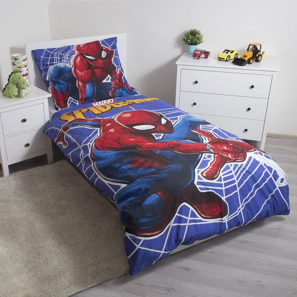 Crvena/plava pamučna dječja posteljina sa svjetlećim efektom za krevet za jednu osobu 140x200 cm Spider-man – Jerry Fabrics-image-1