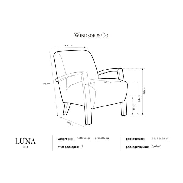 Tamnoplava fotelja Windsor &amp; Co Sofas Luna-image-3