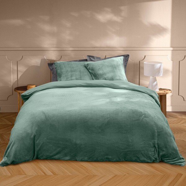 Zelena 3-dijelna posteljina za bračni krevet/za produženi krevet od mikroflanela 240x220 cm Flanou – douceur d'intérieur-image-1