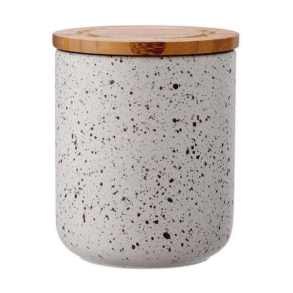 Siva keramička staklenka s poklopcem od bambusa Ladelle Speckle, visina 13 cm