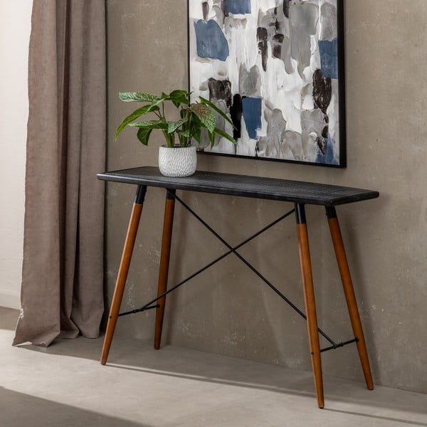 Crni metalni pomoćni stol 38x120 cm Oslo – Ixia-image-2