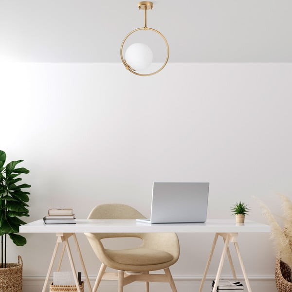 Bijela/mjedena stropna svjetiljka sa staklenim sjenilom 39x26 cm Dolunay – Opviq lights-image-1