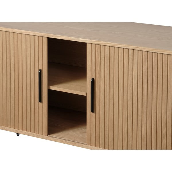 Niska komoda u dekoru hrasta s kliznim vratima u prirodnoj boji 76x180 cm Nola – Unique Furniture-image-4