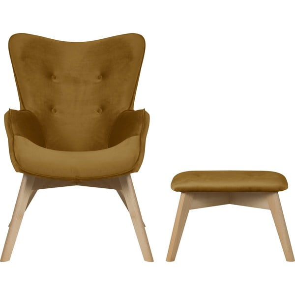 Senf žuta baršunasta fotelja s naslonjačem za noge Niko – Ropez-image-2