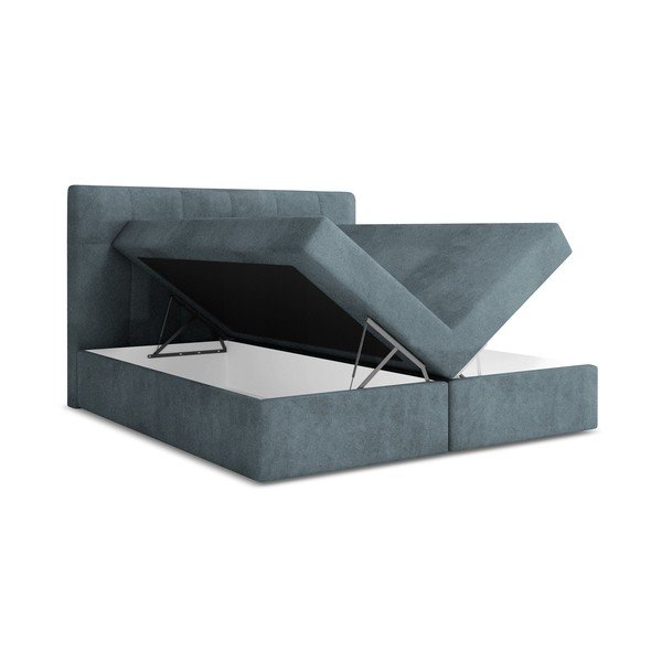 Svijetlo plavi boxspring krevet s prostorom za odlaganje 140x200 cm Palta – Makamii-image-1