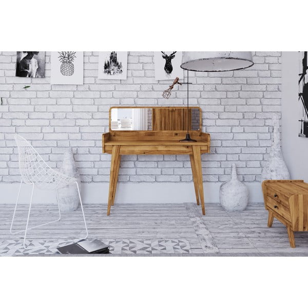 Toaletni stolić od hrastovine s ogledalom 110x45 cm Retro - The Beds-image-3