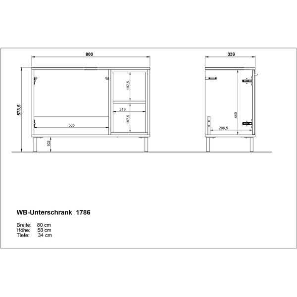 Bijeli niski ormarić za sudoper u dekoru hrasta 80x57 cm Loria - Germania-image-3
