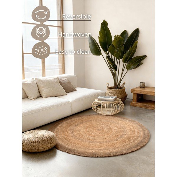 Obostrani/ručno rađen juten okrugao tepih u prirodnoj boji ø 150 cm Nuru – Hanse Home-image-4