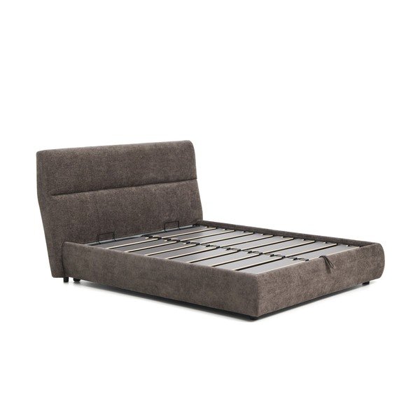 Tamno smeđi tapecirani bračni krevet od šenila s prostorom za odlaganje s podnicom 160x200 cm Dafra – Kave Home