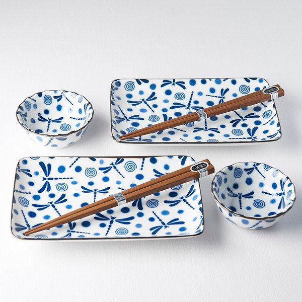 6-dijelni set plavo-bijelog keramičkog posuđa za sushi MIJ Blue Dragonfly-image-1
