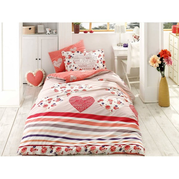 Crvena posteljina s pamučnim poplin plahtama za krevet za jednu osobu Bella, 160 x 220 cm