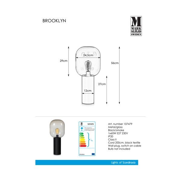 Siva stolna lampa Markslöjd Brooklyn Smoke, ø 24 cm-image-2