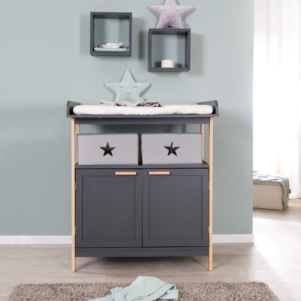 Antracitno siva niska dječja komoda s promjenjivim stolom 87x75 cm Berlin – Roba-image-1