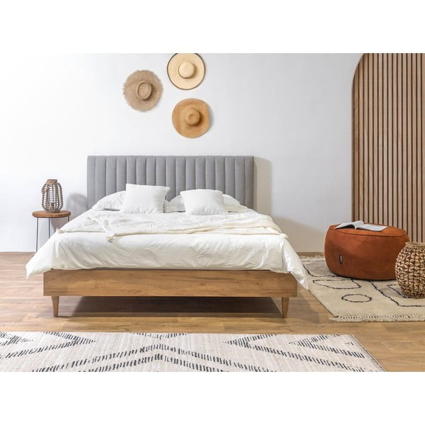 Svijetlo sivi/u prirodnoj boji bračni krevet s podnicom 180x200 cm Oceane – Bobochic Paris-image-2