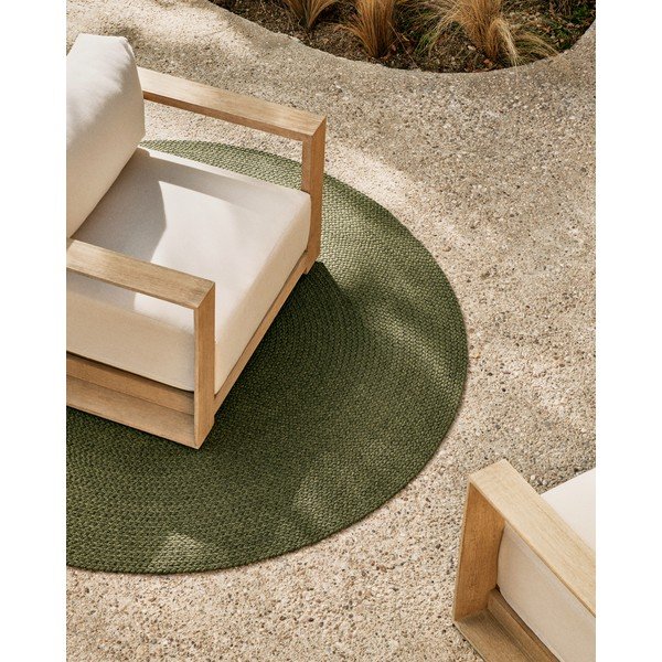 Zeleni okrugao unutarnji i vanjski tepih od recikliranih vlakna ø 150 cm Despas – Kave Home-image-1